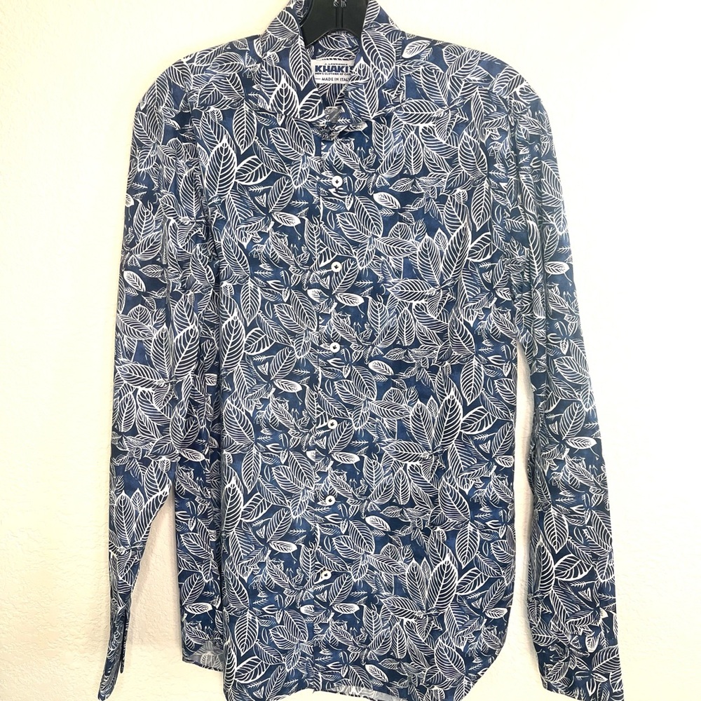 J. Lawrence Khaki -Navy Blue Leaf print-Long Sleeve Button-Down Shirt
NWOT